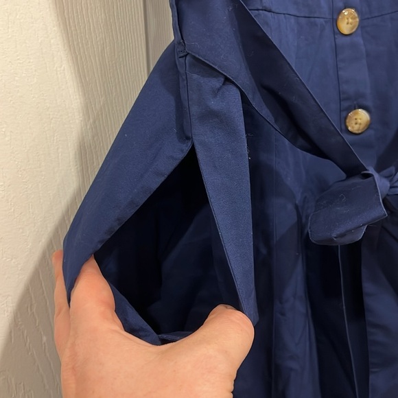 J. Crew Factory Button-front Belted Midi Dress Navy Blue Size 10 - Picture 6 of 7